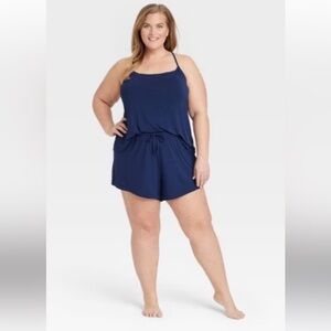 Women's Cloud Knit Tank Top and Shorts Pajama Set Auden Navy L NWT